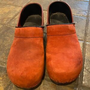 Dansko Red Suede Clogs